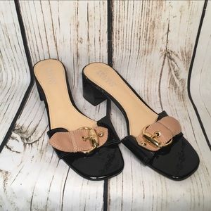 Franco Sarto Black Slip On Open Toe Heels Sz 9